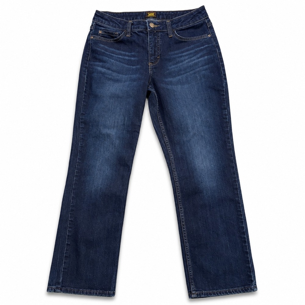 Lee Jeans Women's 10P Mid Rise Straight Leg Stretch Dark Wash Blue Denim